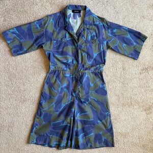 Rachel Comey Purple, Blue and Green Short Pants boiler suit.